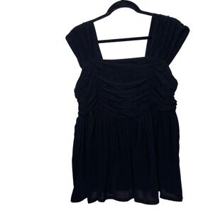 Torrid‎ Black Square Neck Ruched Mesh Overlay Babydoll Top Plus Size 1